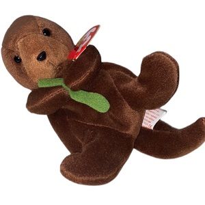 Ty Beanie Babies "Seaweed" Otter Stuffed Plush 5.5" Brown With ear Tag